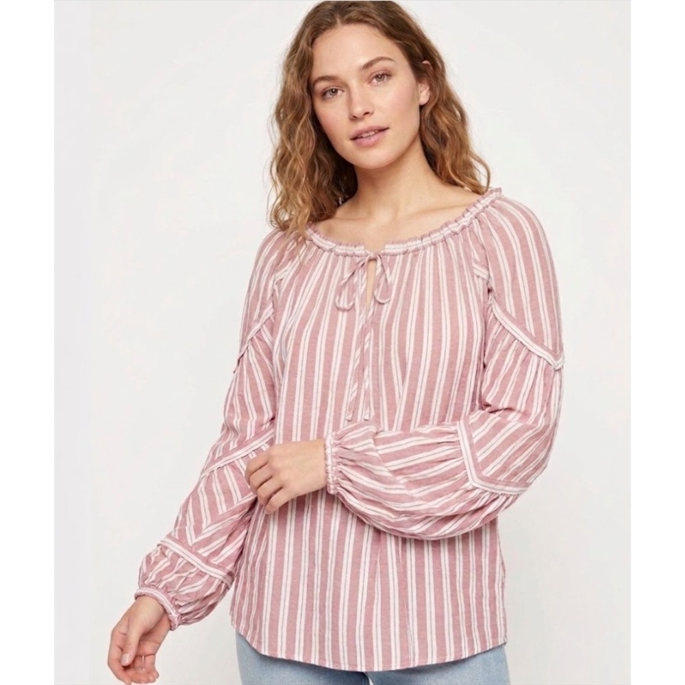 New Max Studio Large Pink Mauve Striped Ultra Soft Rayon Relaxed Feminine Blouse